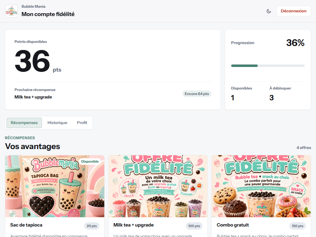 Espace récompenses client Revyy sur tablette